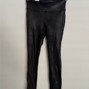 SPANX Black Faux Leather Leggings with Red Tag